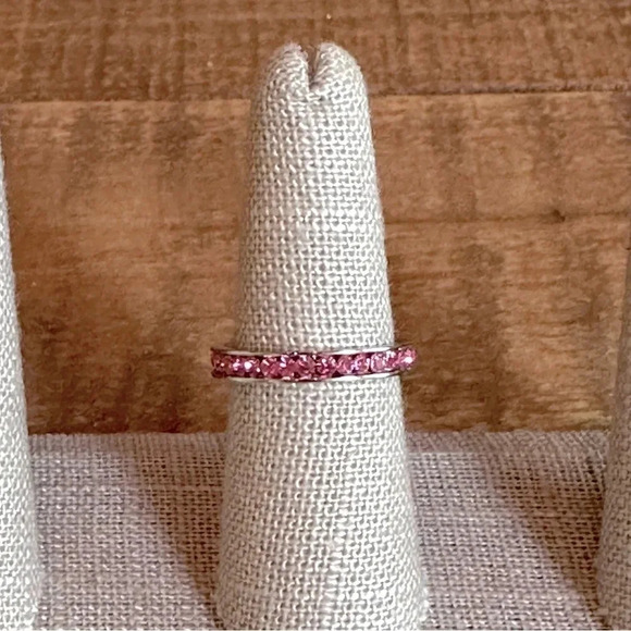Waterproof Pink CZ Stainless Steel Eternity Band Stack Ring Wedding - Picture 7 of 7